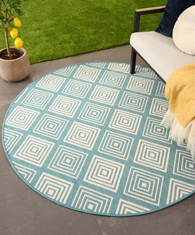 Rond Buitenkleed ruit - Flip Gem turquoise 200