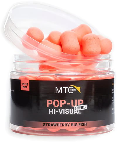 MTC Baits Pop-Up - Hi-Visual Dumbell - Strawberry Big Fish - 10x15 mm Aas