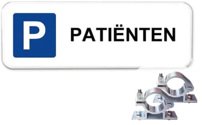 Parkeerbord Patiënten - Weerbestendig Aluminium - 40x15 cm - Bevestiging: Met paalbeugels Ø48mm