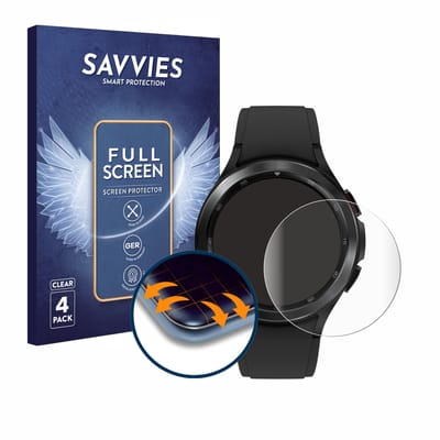 Savvies - Screenprotector voor Samsung Galaxy Watch 4 Classic (46mm) - Folie Beschermfolie transparant volledig dekking 4 Stuks