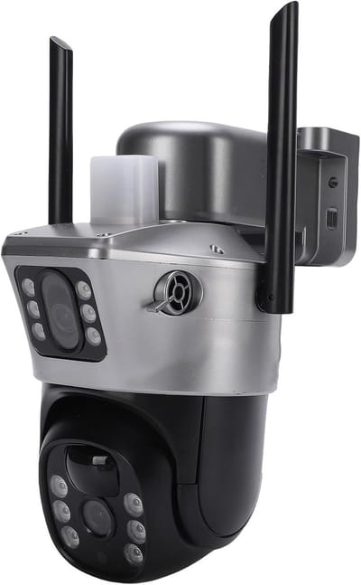 Beveiligingscamera Buiten - Draadloze Camera - Huisbewaking - Dubbele Lens - 26 x 19 x 17 cm