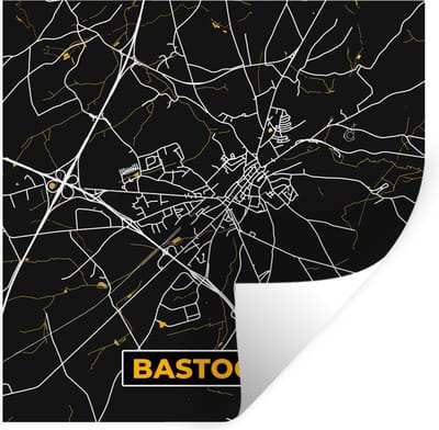Muurstickers - Sticker Folie - Stadskaart - Plattegrond - Bastogne - Goud - Kaart - 100x100 cm - Plakfolie - Muurstickers Kinderkamer - Zelfklevend Behang XXL - Zelfklevend behangpapier - Stickerfolie