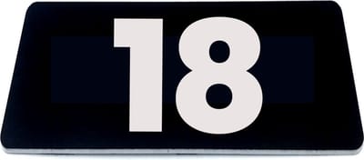 Nummerplaatje 18 - 80 x 50 x 1,6 mm - Zwart/wit - incl. 3M-tape | Nummerbordje - Deur en kamernummer - brievenbusnummers - Gratis verzending - 5 jaar garantie