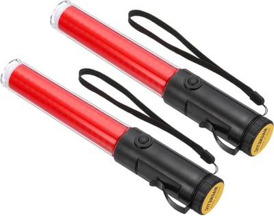 Set van 2 Verkeerssignaleringstokken van 28 cm met LED Zaklamp en 3 Flitsmodi, Inclusief Polsband voor Parkeren en Veiligheid