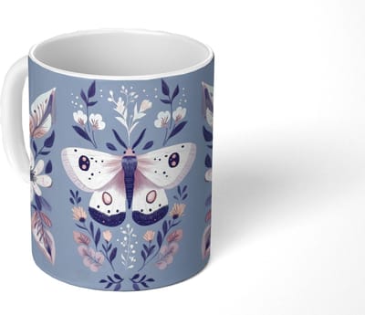 Mok - Koffiemok - Vlinder - Vleugels - Stippen - Bloemen - Mokken - 350 ML - Beker - Koffiemokken - Theemok