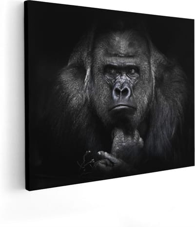 Artaza Canvas Schilderij Aap - 50x40 cm - Wanddecoratie Dierenkop - Muurdecoratie Zwart Wit - Kamer Accessoires Jungle
