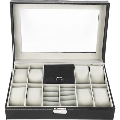 Horloge Sieradendoos 8 Sleuven Horlogedoos Etui 2 Compartimenten Ring Afsluitbaar PU Leer Horloge Opbergdoos gray