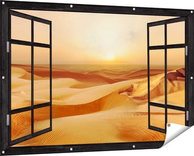 Gards Tuinposter Doorkijk Woestijn bij Zonsondergang in de Sahara - 150x100 cm - Tuindoek - Tuindecoratie - Wanddecoratie buiten - Tuinschilderij