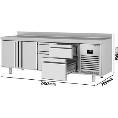 GGM Gastro Kühltisch Premium PLUS - 2452x700mm - mit 2 Türen - 4 Schubladen - mit Aufkantung