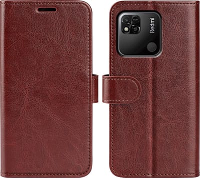 MobyDefend Hoesje - Geschikt voor Xiaomi Redmi 10A - Wallet Book Case (Sluiting Achterkant) - Bruin