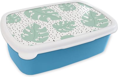 Broodtrommel Blauw - Lunchbox - Brooddoos - Stippen - Monstera - Patronen - 18x12x6 cm - Kinderen - Jongen