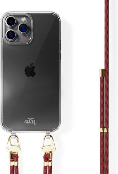 xoxo Wildhearts siliconen hoesje - Geschikt voor iPhone 15 Pro Max - Red Rules - Telefoonhoesje - Hoesje met koord - telefoonkoord - Rood - Transparant hoesje