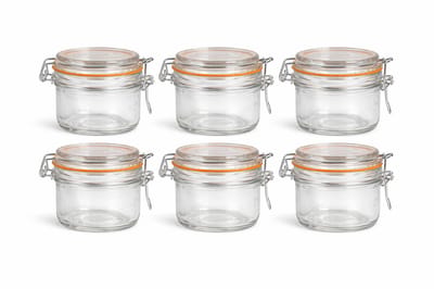 Set van 6 Glazen Weckpotjes 200 ml – Met Beugelsluiting & Rubberen Ring – Luchtdicht & Herbruikbaar – Voor Jam, Kruiden, Desserts, Snacks & DIY Cadeaus – Stevig Glas & Vaatwasserbestendig