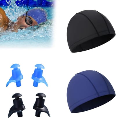 Set van 2 Elastische Zwemcaps voor Volwassenen, Comfortabele en Zachte Zwemmuts met Oorbescherming, Ideaal voor Lang en Kort Haar, Unisex en Lichtgewicht