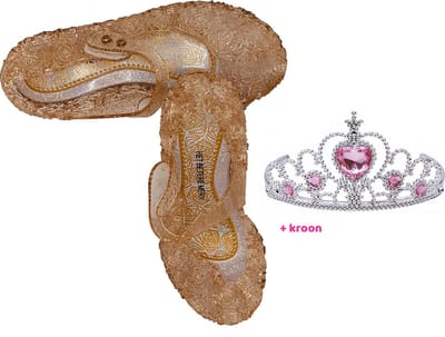 Prinsessenschoenen klittenband + kroon (tiara) - goud - maat 27/28 - vallen 1-2 maten kleiner - Het Betere Merk - verkleedschoenen prinses - prinsessen schoenen plastic - Giftset voor bij je Prinsessenjurk - binnenzool 17 cm28