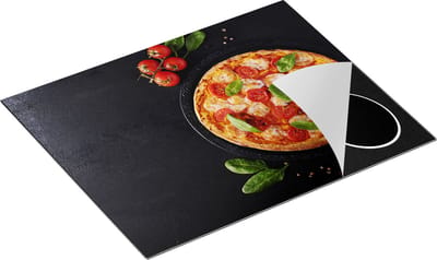 Chefcare Inductie Beschermer Mozzarella Pizza op een Marmeren Plaat - 65x50 cm - Afdekplaat Inductie - Kookplaat Beschermer - Inductie Mat