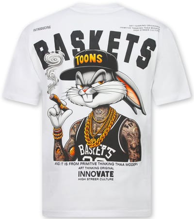 T shirt Heren met Print - Oversized T shirt Heren - T-shirts Heren Grappig - Fun Shirts Bunny -1969- Wit