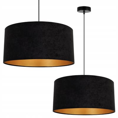 Light-Home Mediolan – Hanglamp – Zwarte Velours Kap – Goudkleurige Binnenzijde – In Hoogte Verstelbaar