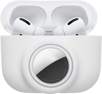 kwmobile oordopjes case geschikt voor Apple Airpods Pro (1.Gen) hoesje - Oortjes cover met AirTag houder - In-ear koptelefoon hoes - Silicone in wit