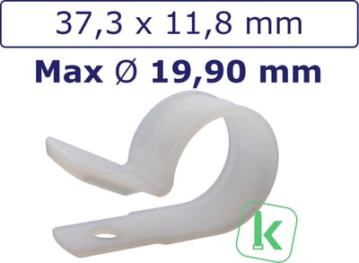 PRO-TIE® - Buisklemmen, Bevestigingsbeugels, P-Clamp / Clip - Nylon (PA6,6) Schroefbaar Bundel diameter max. 19,90mm Wit / Naturel (Zak 100 stuks)