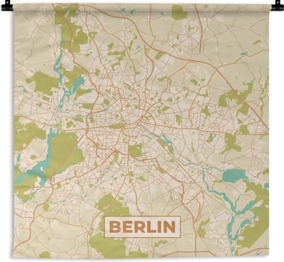 Wandkleed - Wanddoek - Kaart - Berlin - Plattegrond - Vintage - Stadskaart - 180x180 cm - Wandtapijt