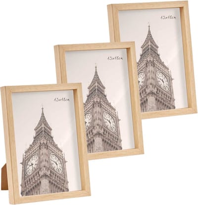 Fotolijst - 3x stuks - houtlook - kunststof/glas - 15 x 20 cm - voor foto van 13 x 18 cm - staand/hangend