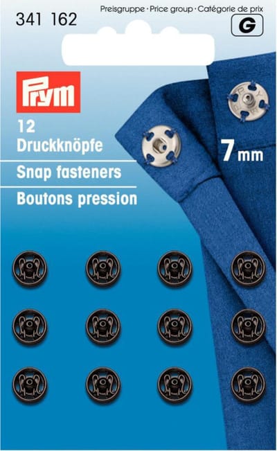Aannaaidrukknopen 7 mm zwart 12st.