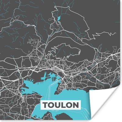 Poster Toulon - Plattegrond - Kaart - Stadskaart - Frankrijk - 100x100 cm XXL