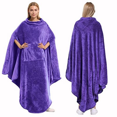 Draagbare fleece deken-poncho voor volwassenen – zacht, warm en comfortabel met zak