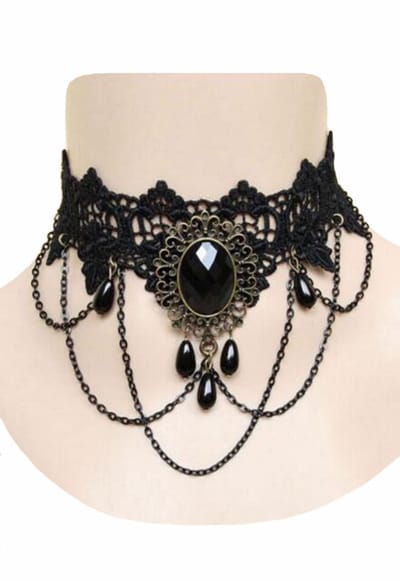 KIMU® Choker Ketting Zwart Kant Kraaltjes - Kanten Zwarte Collar Lingerie Vintage Lace Great Gatsby Roaring Twenties Blinders Charleston Brocante Jugendstil Art Deco Victoriaans Steampunk Sexy Antieke Festival