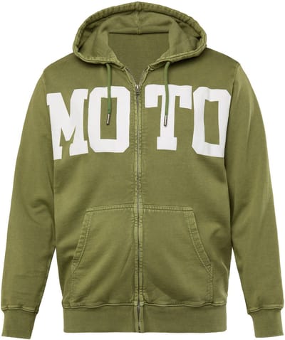JP 1880 - Heren - Hoodiejack sweatstof vintage look capuchon badges - Khakigrønn - Maat L