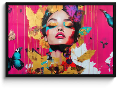 Poster in lijst - Fotolijst 90x60 cm - Posters - Vrouw - Abstract - Kleurrijk - Posterlijst zwart - Decoratie - Wanddecoratie woonkamer - Muurdecoratie slaapkamer