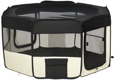 Puppyren - Hondenren - Kattenren - Dierenren - Opvouwbaar - Lichtgewicht - Stevig - Ademend - Binnen - Ø120x58 cm - Speelplaats - Zwart-Crème