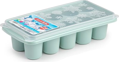 Plasticforte IJsblokjes tray - met deksel - ijsklontjes vorm - 10-vaks - mintgroen - grote klontjes