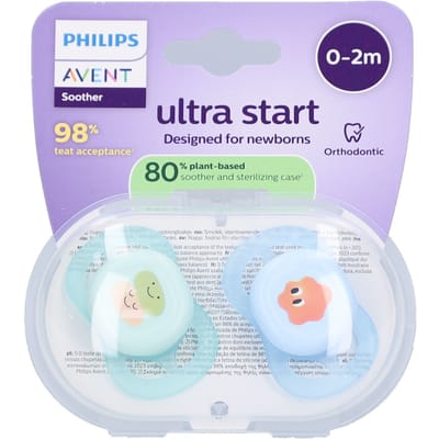 Philips Avent Ultra Start – BPA-vrije siliconen fopspeen (0-6 mnd) – Symmetrisch ontwerp – 2 stuks - SCF075/14