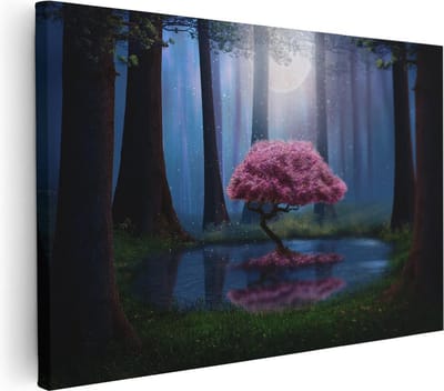 Artaza Canvas Schilderij Bos - 30x20 cm - Klein - Wanddecoratie Bloesemboom - Muurdecoratie Botanisch - Schilderijen Op Canvas