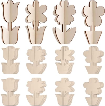 24-delige set houten bloem knutselplakjes om te schilderen - DIY lenteknutselwerkjes voor kinderen en volwassenen - onafgewerkte bloem uitsparingen - paasversieringen - moederdagcadeau