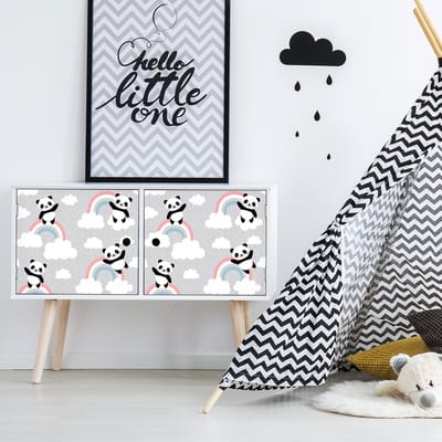 Sticker voor kindermeubels met panda's en regenbogen, 40 x 60 cm