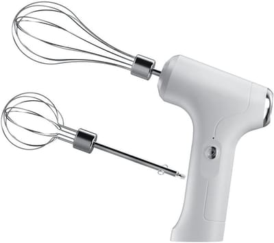 Elektrische handmixer met 2 mengbladen, elektrische eierklopper voor huishoudelijk gebruik, 3 snelheidsstanden voor het kloppen van melk, het mengen van pudding, koekjes- en cakebeslag, oplaadbaar via USB - wit