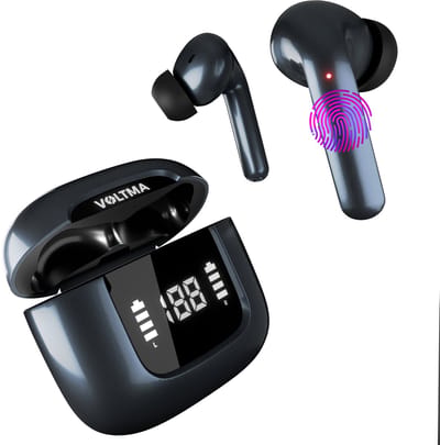 Voltma Bolt Action Draadloze Oordopjes - Oortjes draadloos - IPX5 waterdicht - ENC + ANC Noise Cancelling - Wireless Earbuds met 6 Microfoons En 45 Uur Speeltijd - Bluetooth Earpods met True Tone LED-display Compatibel met IOS en Android (Zwart)