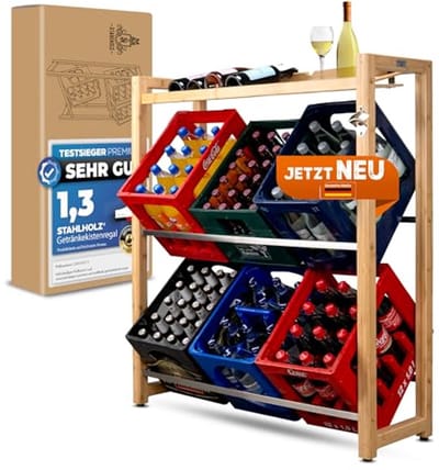 Stabiel Houten Krattenrek met Opbergruimte voor Drank – Duurzaam en Elegant Design