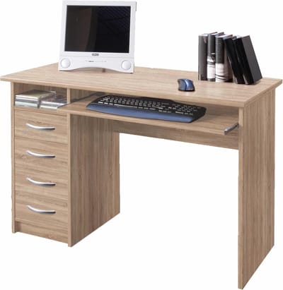 Bureau met lades - Werkplek bureau - Thuiswerken kantoor - Uittrekbaar toetsenbordblad - 110 cm breed - Eiken decor