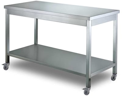 HCB® - Professionele Werktafel op wielen - 100 x 70 x 85 cm - RVS / INOX tafel - Horeca keuken werkbank - werkwagen - kookeiland - verplaatsbaar keukeneiland - werkblad - 26 kg - 7936