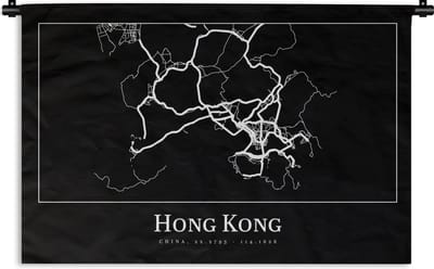 Wandkleed - Wanddoek - Hong Kong - Kaart - Stadskaart - Plattegrond - 180x120 cm - Wandtapijt