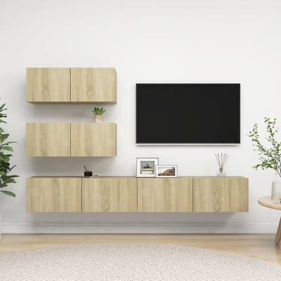 vidaXL - 4-delige - Tv-meubelset - bewerkt - hout - sonoma - eikenkleurig