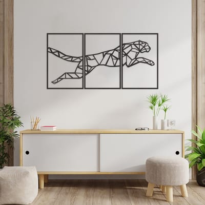 Geometrische Wanddecoratie Luipaard - Geometrische Muurdecoratie Luipaard - Geometrische Tijger - Muurdecoratie Hout - Wanddecoratie Hout - Muurdecoratie Woonkamer - Wanddecoratie 3 Luik Woonkamer - Wanddecoratie Dieren - 115 x 59 cm
