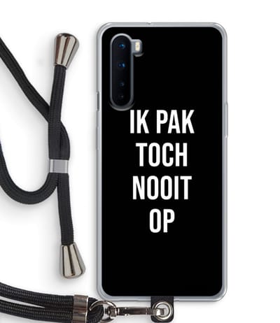 Case Company® - Hoesje met koord geschikt voor OnePlus Nord hoesje met Koord - Ik pak nooit op - Zwart - Telefoonhoesje met Zwart Koord - Bescherming aan alle Kanten en Over de Schermrand
