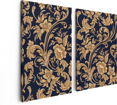 Artaza Canvas Schilderij Tweeluik Decoratieve Gouden Bloemen Achtergrond - 80x60 - Foto Op Canvas - Canvas Print