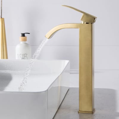 Dailygoods- Wastafelmengkraan Hoge - Eengreepsmengkraan - Opzetwastafel - Geborsteld Goud - Onder aanrecht - Corrosiebestendig - Badkamerkraan