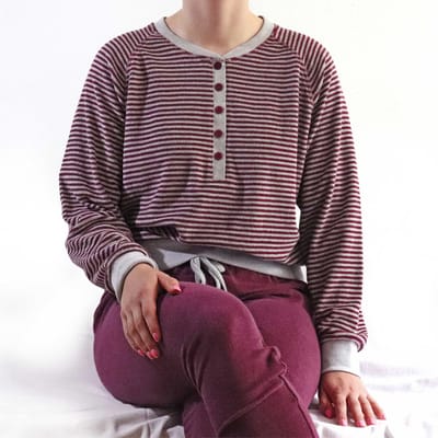 Tenderness Dames Pyjama - Badstof - Strepen - Bordeaux Rood - Maat S